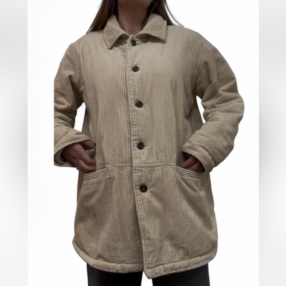 1990s BlAIR Beige Cordoroy Coat With Shearling Lining Large